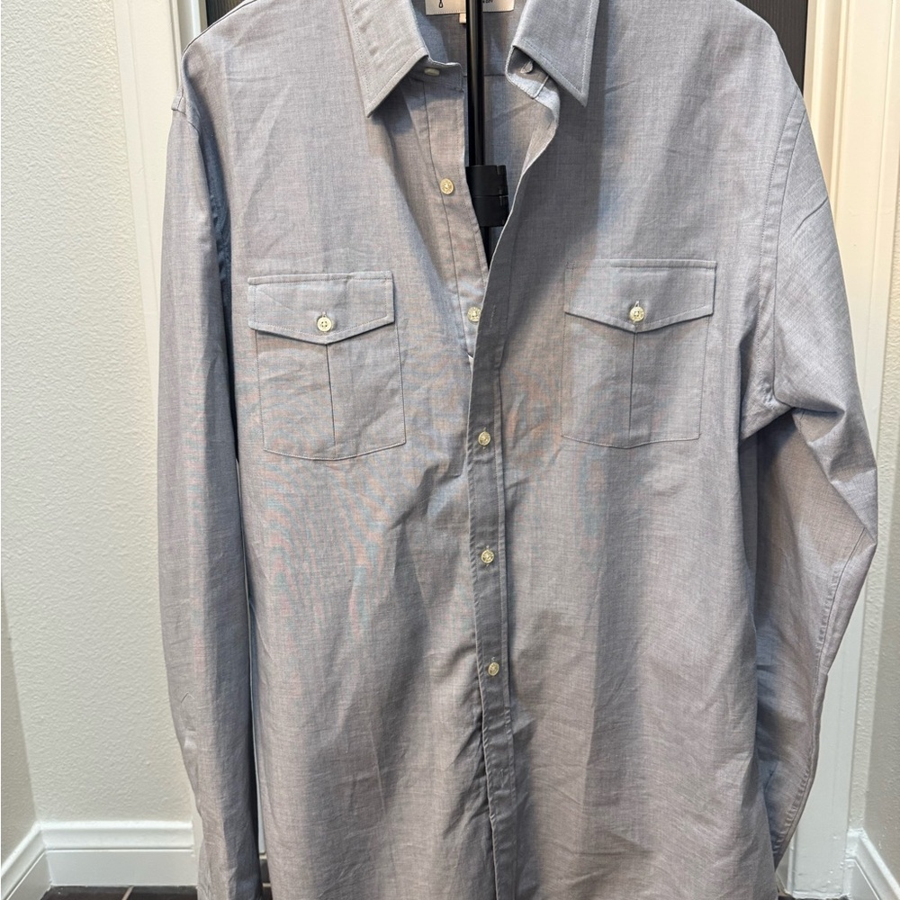 Teddy Stratford Mens Large Light Blue Button Up Zip Fit Sz 4 Casual 100% Cotton